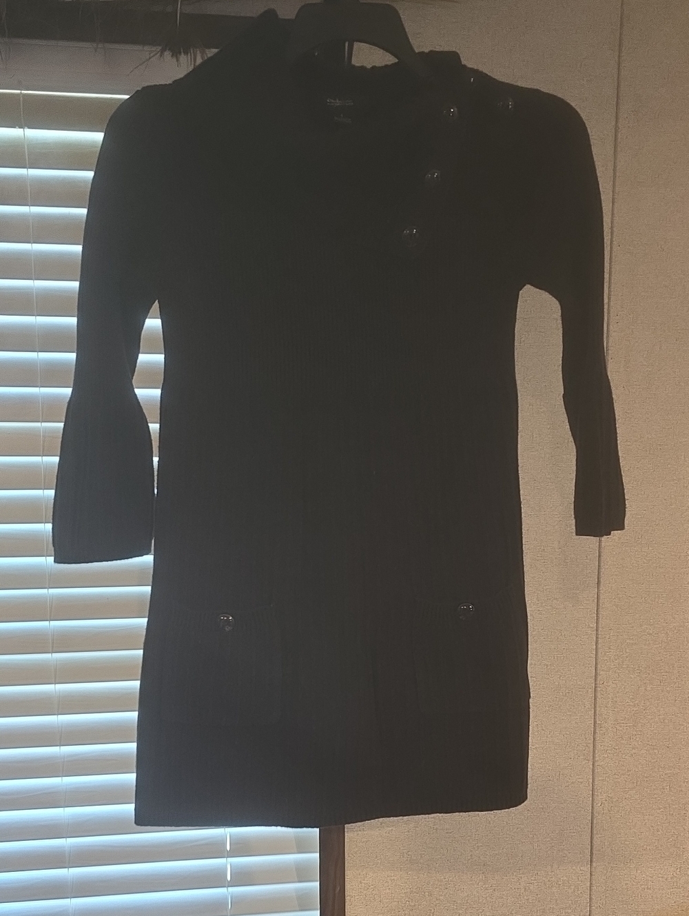 Style & Co. Black Ribbed Cowl Neck Sweater Dress with Button Accents
